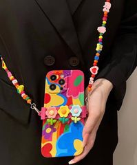 Case Ốp điện thoại iPhone Hoa sặc sỡ có dây đeo iPhone 11/12/13/14/Pro/Promax