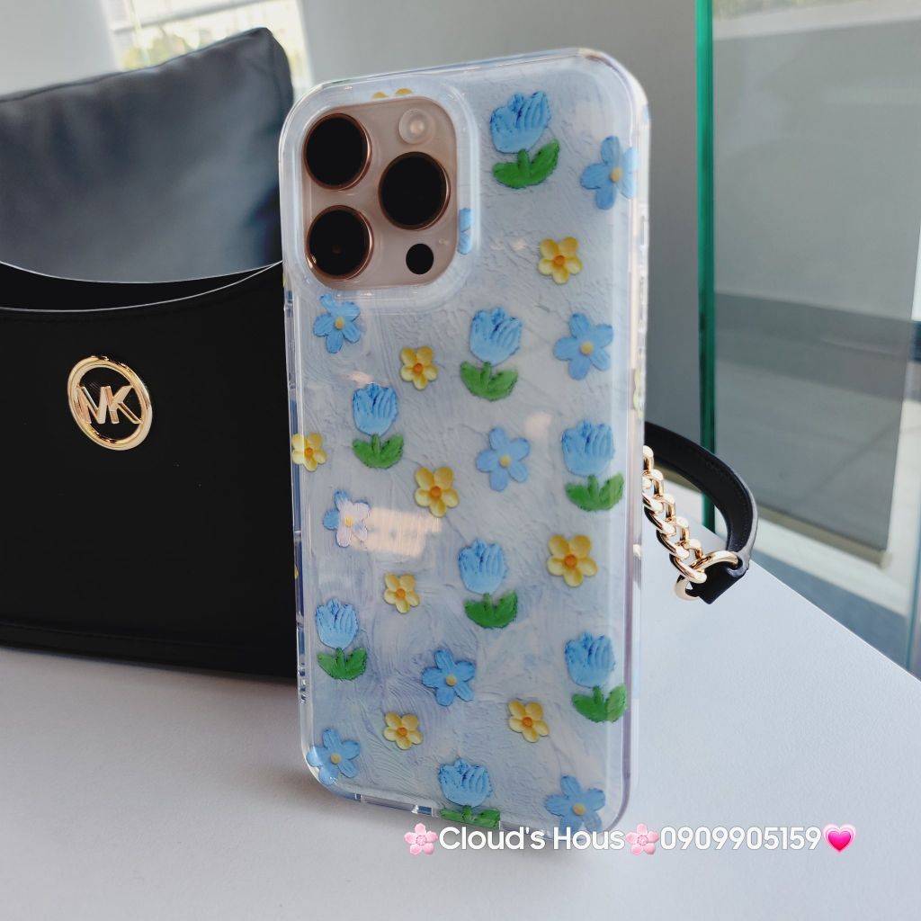 Case Ốp điện thoại iPhone Hoa Xanh dương nhí phôi crytal iPhone 12/13/14/15/16/Pro/Promax
