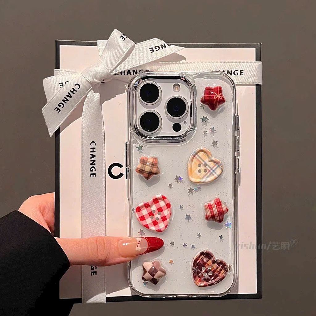 Case Ốp điện thoại iPhone Trong Icon Nổi Trái Tim Ngôi Sao Bling Bling Case iPhone 12/13/14/15/16/Pro/Promax