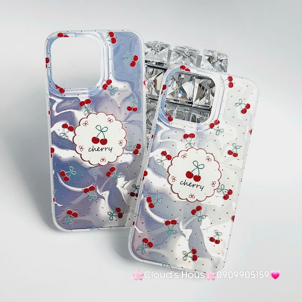 Case Ốp điện thoại iPhone Cherry Ánh Bạc Hologram iPhone 12/13/14/15/Pro/Promax