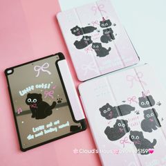 Case Ốp Bao da iPad Mèo Đen Nền Hồng Little Cats Lưng Gương iPad 9.7/10/10.2/10.5/10.9/11/12.9inch