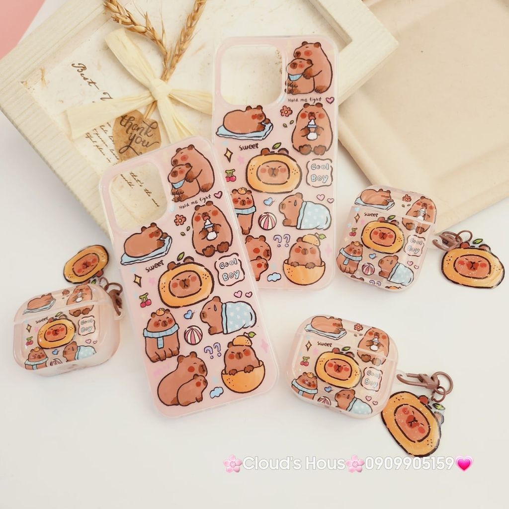 Case Ốp điện thoại iPhone Chuột Capybara 3D Bóng Kute iPhone 12/13/14/15/Pro/Promax