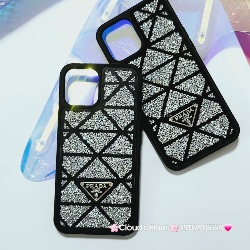 Case Ốp điện thoại iPhone Prada lưng đính đá bling bling sang chảnh iPhone 11/12/13/14/15/Pro/Promax