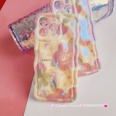 Case Ốp điện thoại iPhone HOA Hologram nền vàng Nổi Viền Gợn Sóng iPhone 12/13/14/15/Pro/Promax