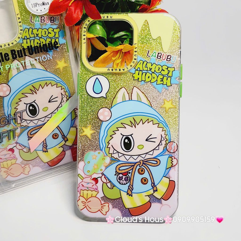 Case Ốp điện thoại iPhone Likgus Labubu Xanh lá Bling Hologram iPhone 12/13/14/15/Pro/Promax