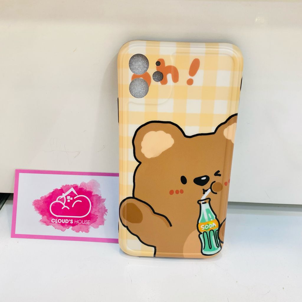 Case Ốp điện thoại iPhone Gấu và Thỏ Oh! Nước ngọt Nhám bóng nền caro vàng (2 mẫu)