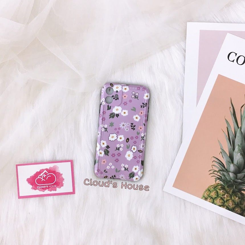 CASE IPHONE HOA Mini Chất Nhám Trơn Viền Gân nổi ( tím - vàng )