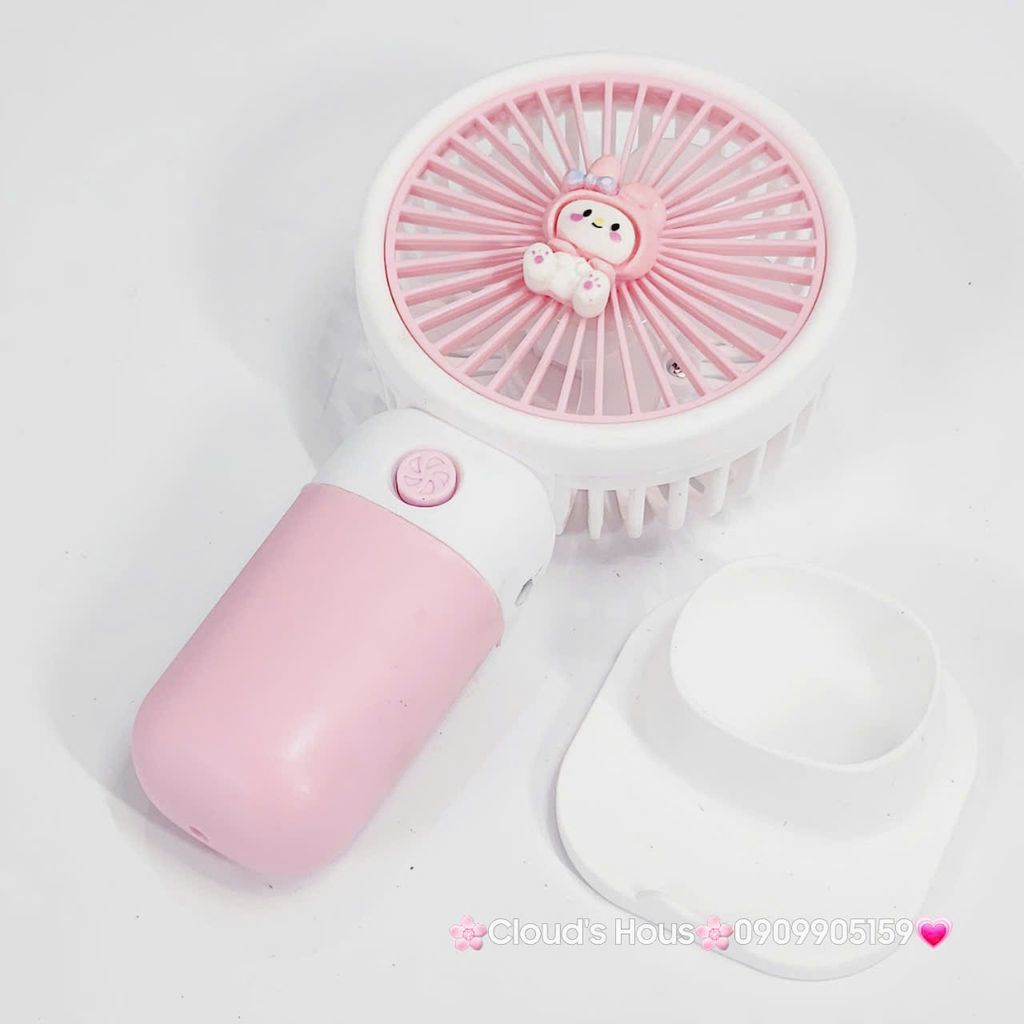 Mini Fan - Quạt Cầm Tay Hồng Melody Kèm đế giá đỡ (Quạt sạc, quạt tích điện)