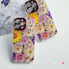 Case Ốp điện thoại iPhone Hoa Hologram nền trắng hoa ngũ sắc viền nhám bảo vệ cụm camera đính đá iPhone 11/12/13/14/15/Pro/Promax