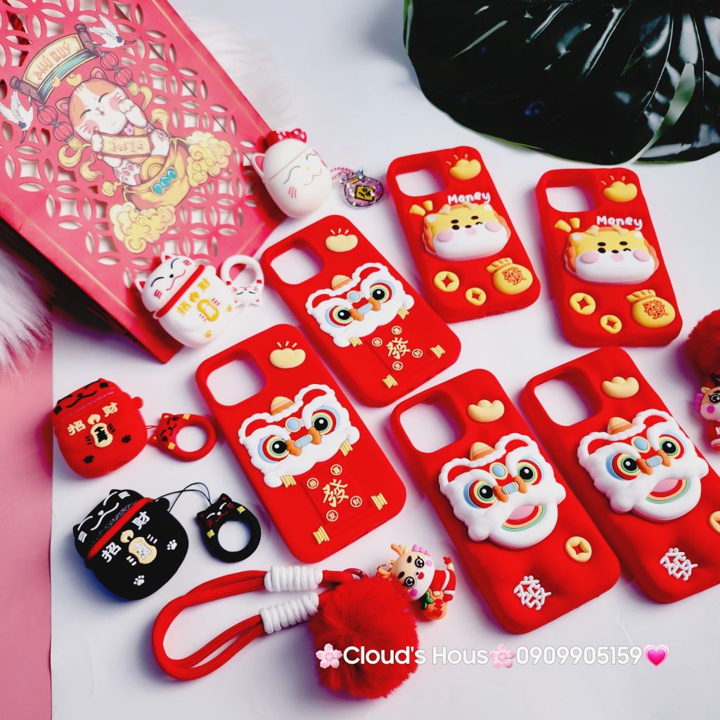 Case Ốp điện thoại iPhone Su dẻo Lân Đỏ kèm Popsocket iPhone 11/12/13/14/15/Pro/Promax - TẾT