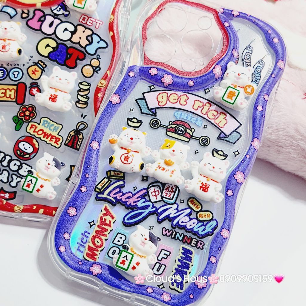 Case Ốp điện thoại iPhone Mèo Hologram icon nổi Phao chống Shock iPhone 11/12/13/14/15/Pro/Promax - TẾT