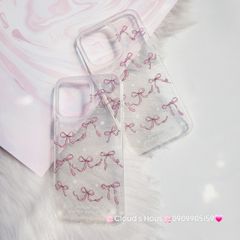 Case Ốp điện thoại iPhone Nơ Hồng Trong Kim Tuyến Bling bling iPhone 11/12/13/14/15/Pro/Promax
