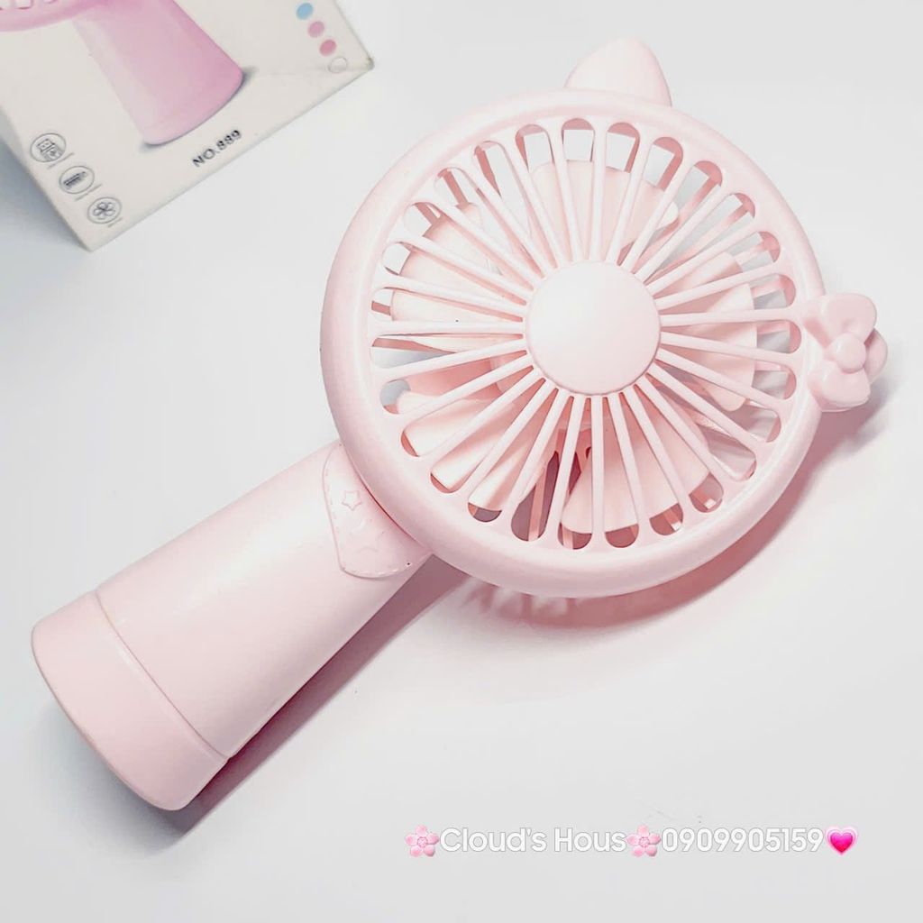 Mini Fan - Quạt Cầm Tay - Để Bàn Tai Mèo Màu Trơn Nhiều Màu