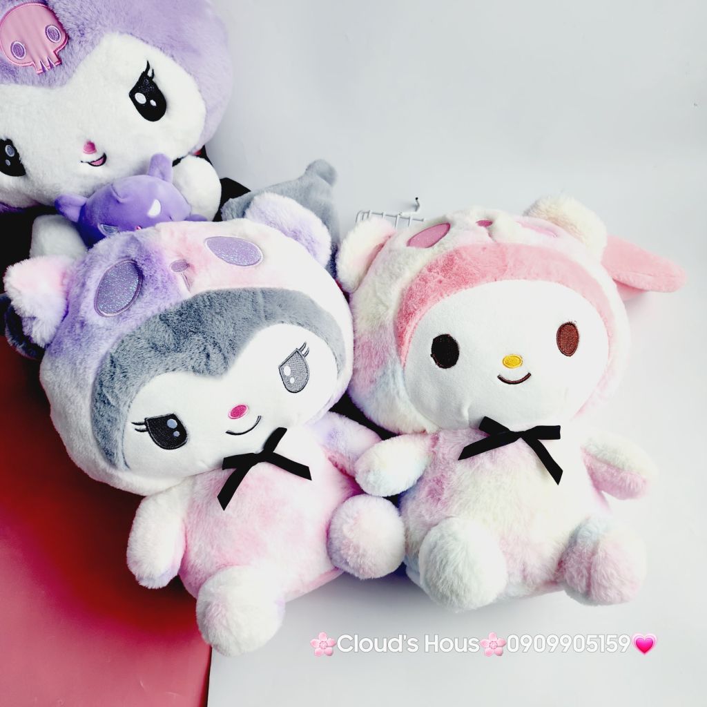Gấu Bông My Melody & Kuromi Cầu Vồng Đeo Nơ Đen nhỏ