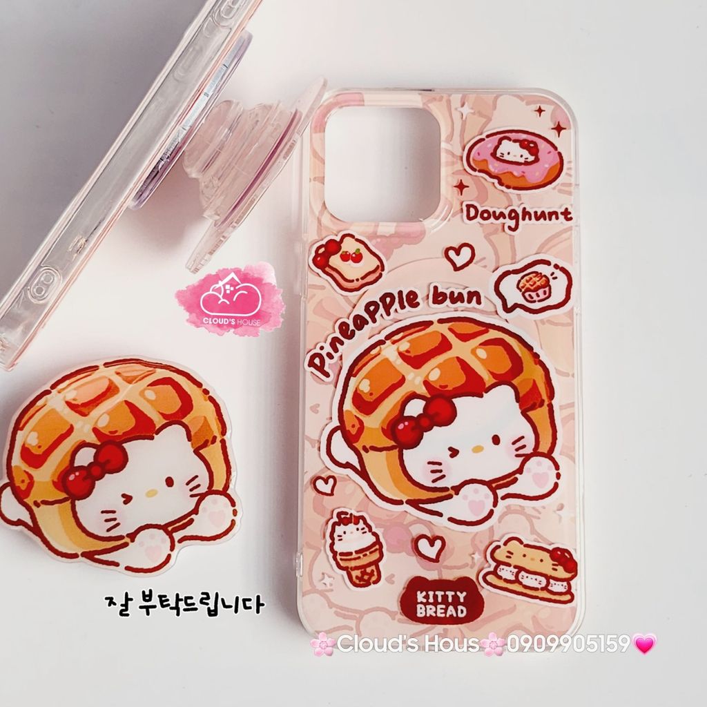 Case Ốp điện thoại iPhone Magsafe Mèo Hello Kitty Bread Pineapple bun Kèm Popsocket Nam Châm iPhone 11/12/13/14/15/Pro/Promax