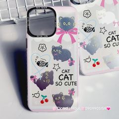 Case Ốp điện thoại iPhone Mèo Đen Hologram Nền Trắng Cat So Cute iPhone 11/12/13/14/15/Pro/Promax