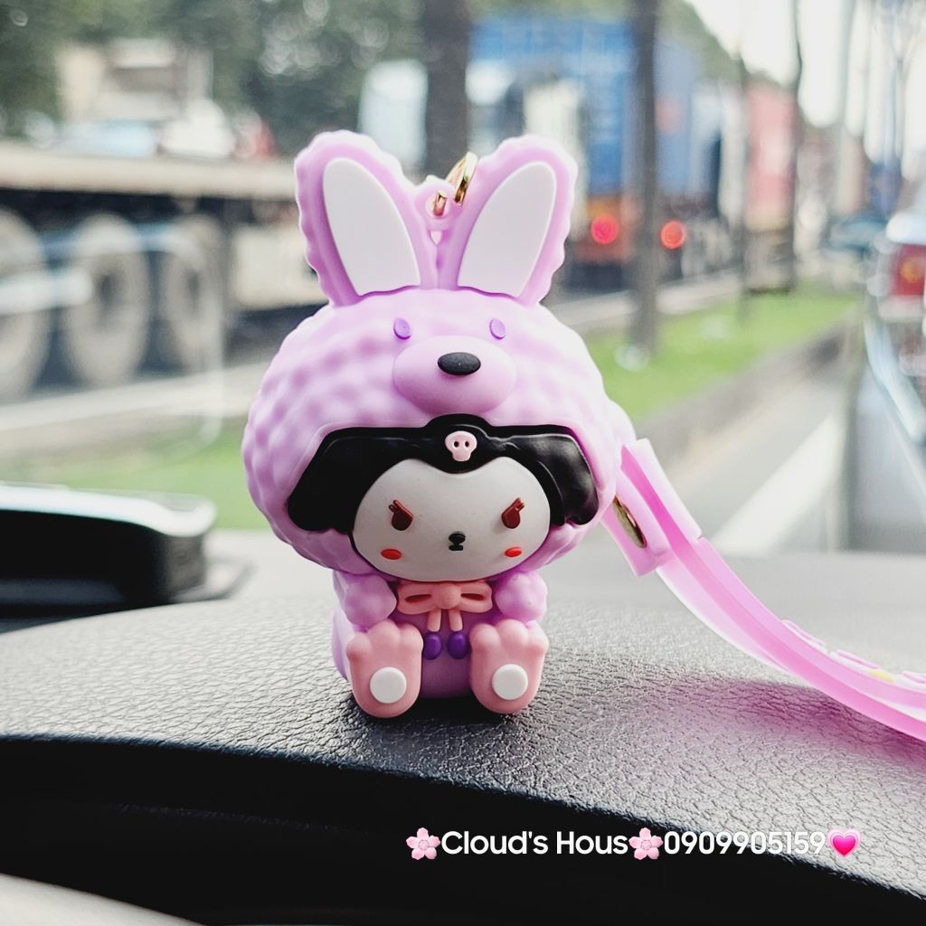 Móc khóa Gấu và Thỏ đầu xù Happy