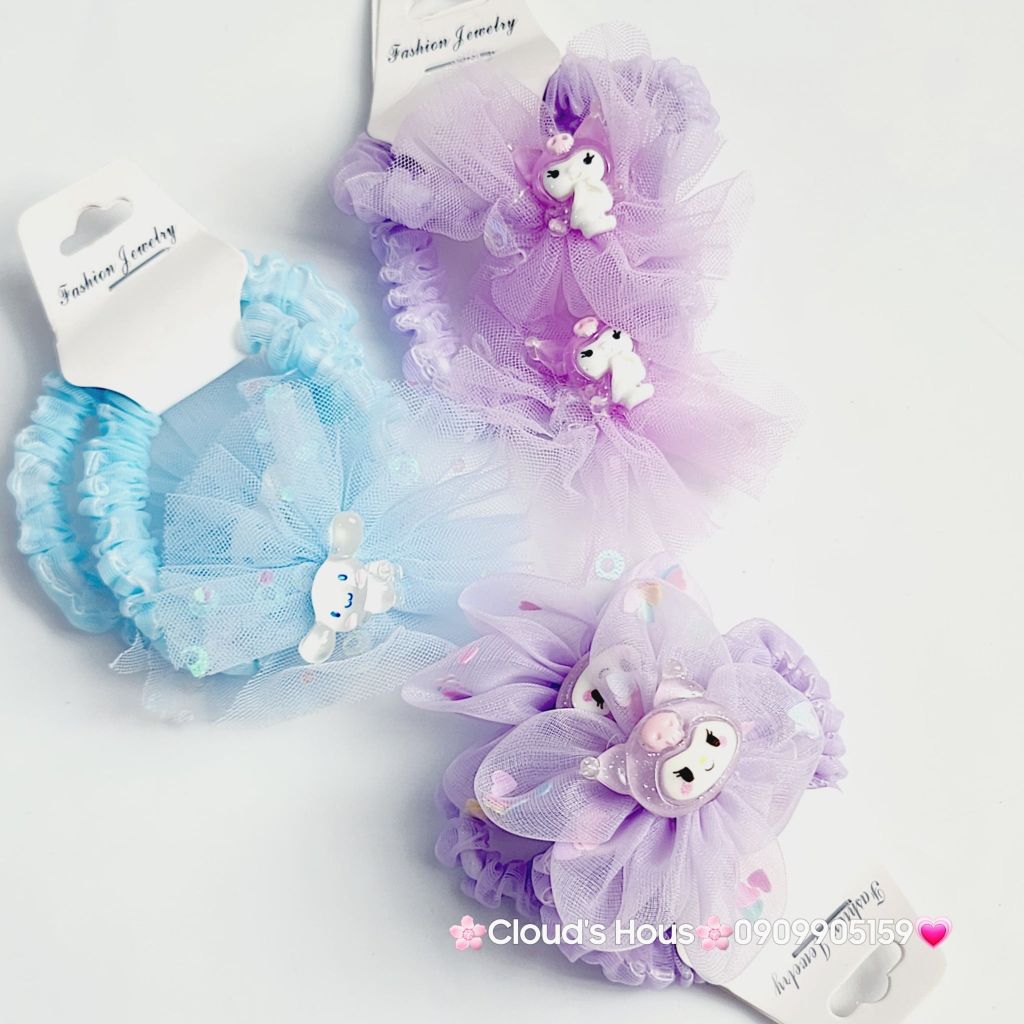 Đồ cột tóc dây thun ren Charm hoạt hình (cặp)