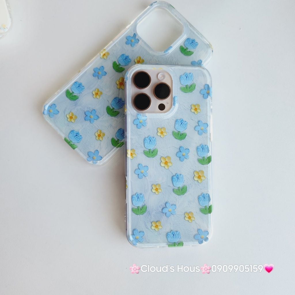 Case Ốp điện thoại iPhone Hoa Xanh dương nhí phôi crytal iPhone 12/13/14/15/16/Pro/Promax