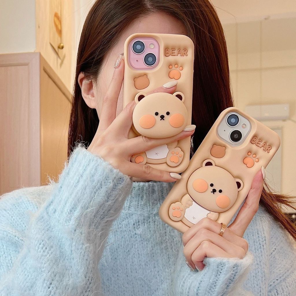Case Ốp điện thoại iPhone Su dẻo Gấu Nâu 3D Kèm Popsocket iPhone 6P/7P/8P/X/Xs/XSmax/11/12/13/14/15/Pro/Promax