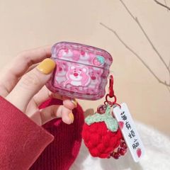 Cover Airpod Gấu dâu Lotso Chất dẻo gợn sóng Kèm móc khoá