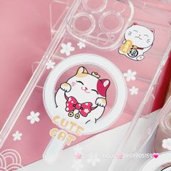 Case Ốp điện thoại iPhone Trong Magsafe Mèo may mắn Cute Cat kèm Popsocket iPhone 11/12/13/14/15/Pro/Plus/Promax - TẾT