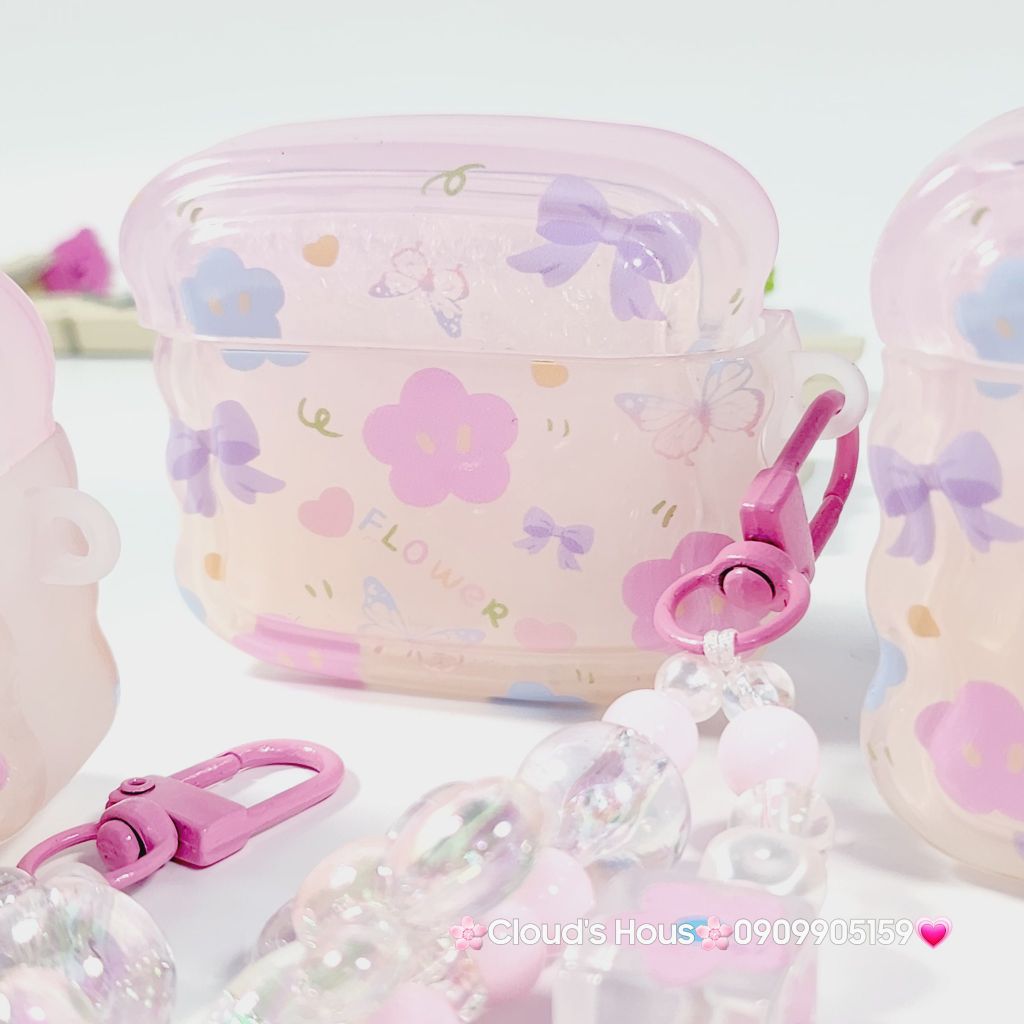 Cover Case Vỏ bảo vệ Airpod Hoa Tulip Trong Phao Gợn Sóng Kèm Charm Airpod 1/2/3/Pro/Pro2