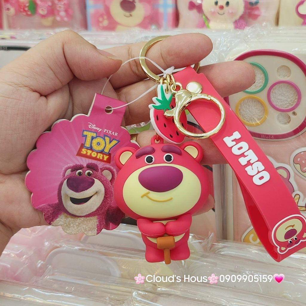 Móc khoá Lotso Gấu Dâu Mặt Bự Cầm Gậy Chính hãng Disney