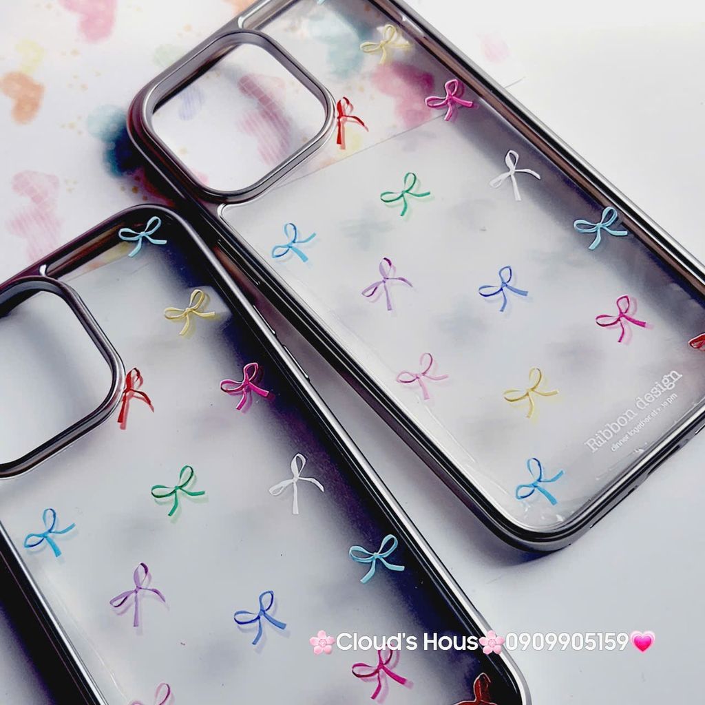 Case Ốp điện thoại iPhone Trong Nơ Nhiều màu viền bạc iPhone 12/13/14/15/Pro/Promax