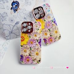 Case Ốp điện thoại iPhone Hoa Hologram nền trắng hoa ngũ sắc viền nhám bảo vệ cụm camera đính đá iPhone 11/12/13/14/15/Pro/Promax