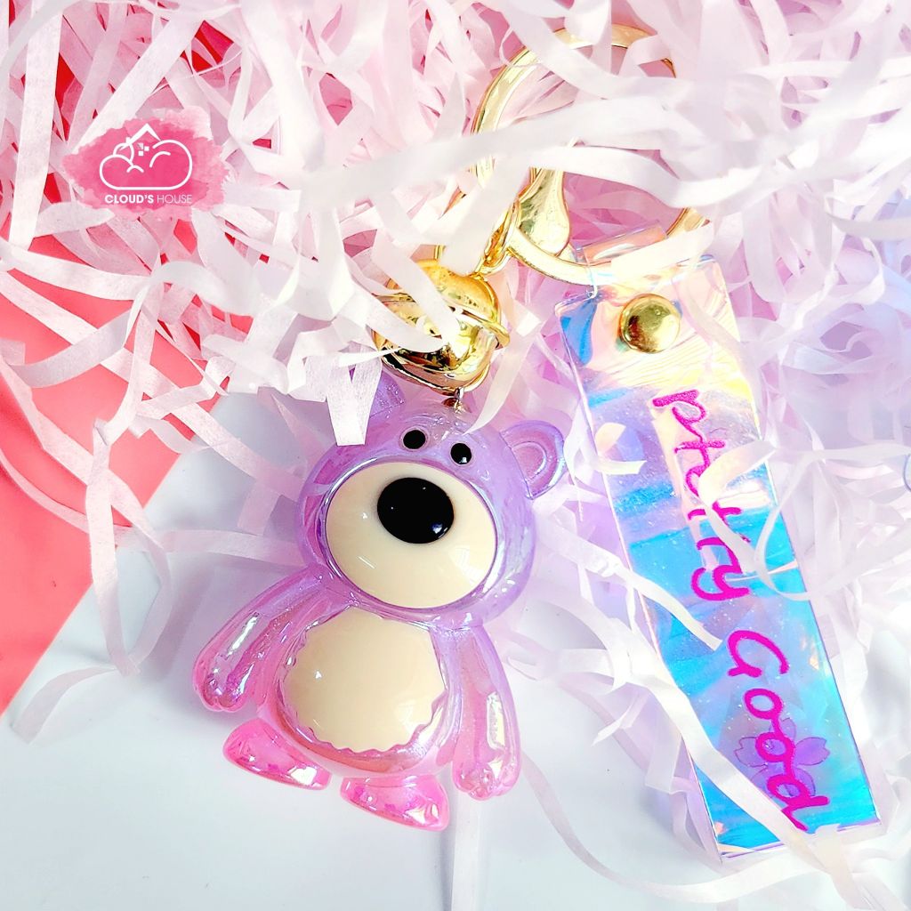 MÓC KHÓA GẤU DÂU LOTSO Hologram Bling bling