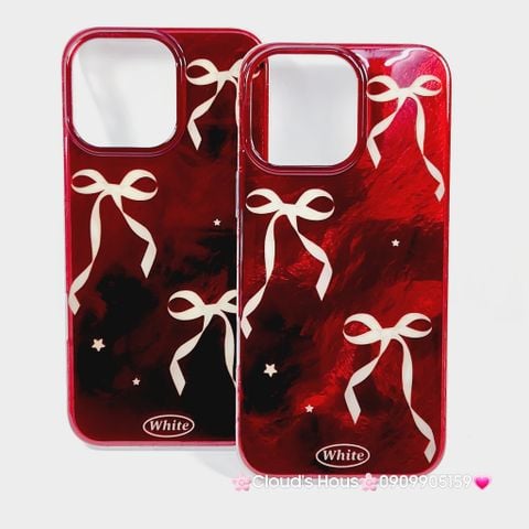 Case Ốp điện thoại iPhone Nơ Trắng Nền Đỏ White iPhone 12/13/14/15/16/Pro/Promax
