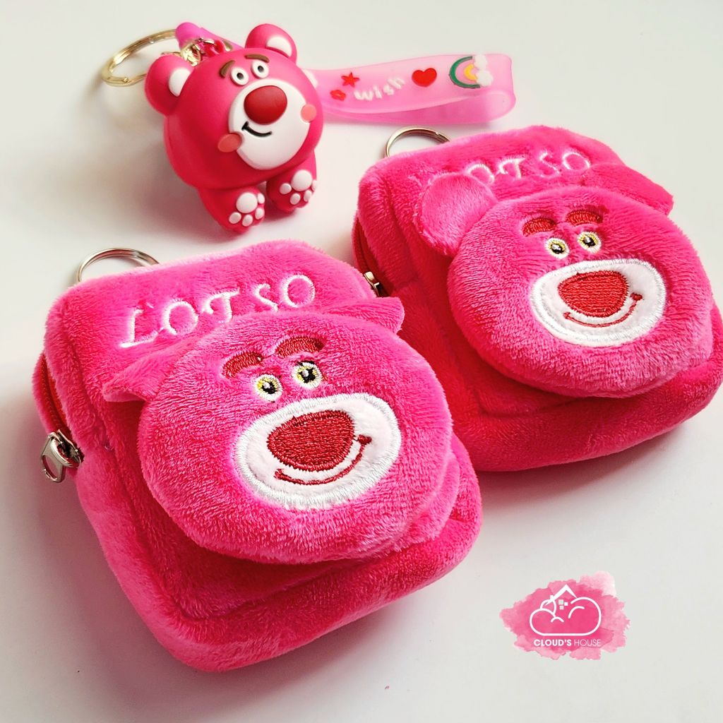 Bóp móc khoá Gấu dâu Lotso Vải bông nhung ( Tặng Kèm Tai Nghe)