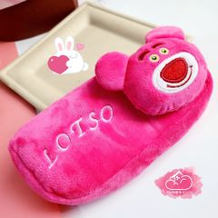 Bóp móc khoá Gấu dâu Lotso Vải bông nhung ( Tặng Kèm Tai Nghe)