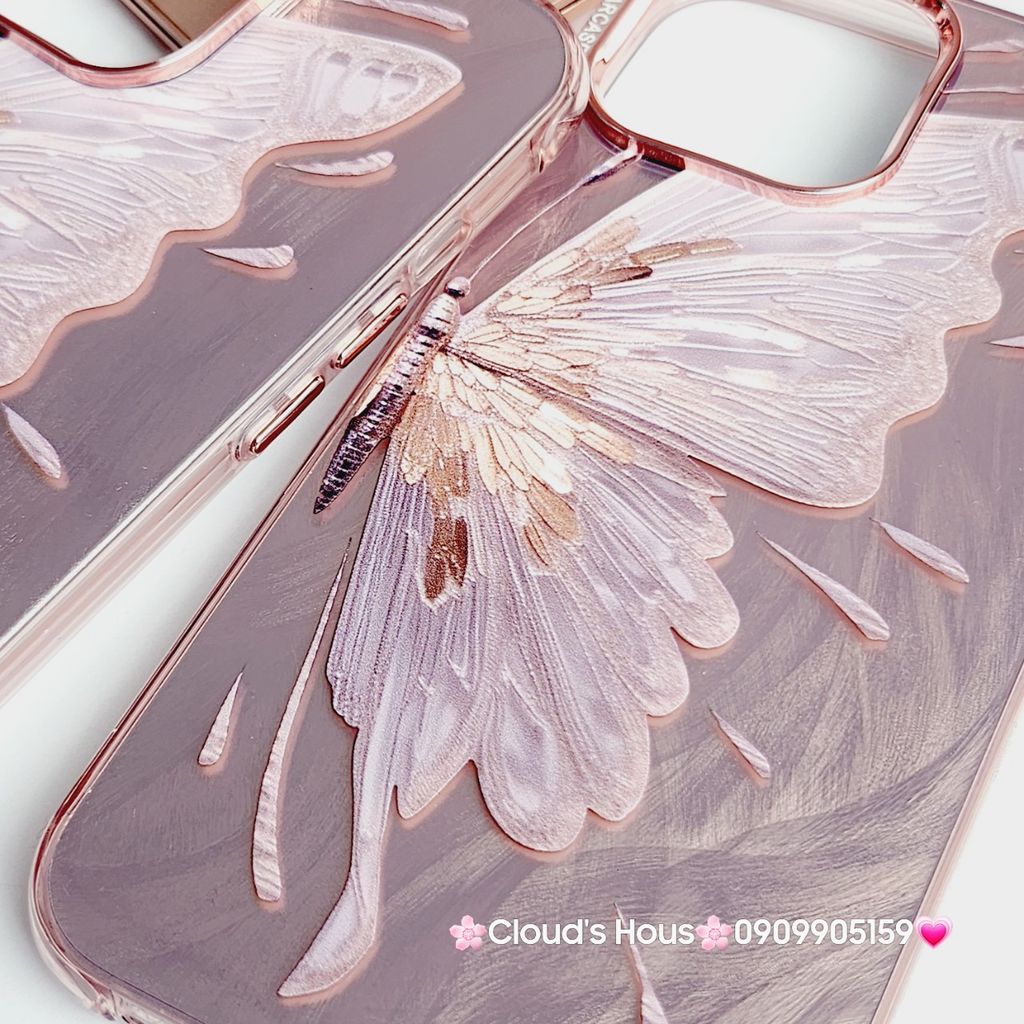 Case Ốp điện thoại iPhone Con Bướm Butterfly Hologram Nền Hồng iPhone 11/12/13/14/15/Pro/Promax