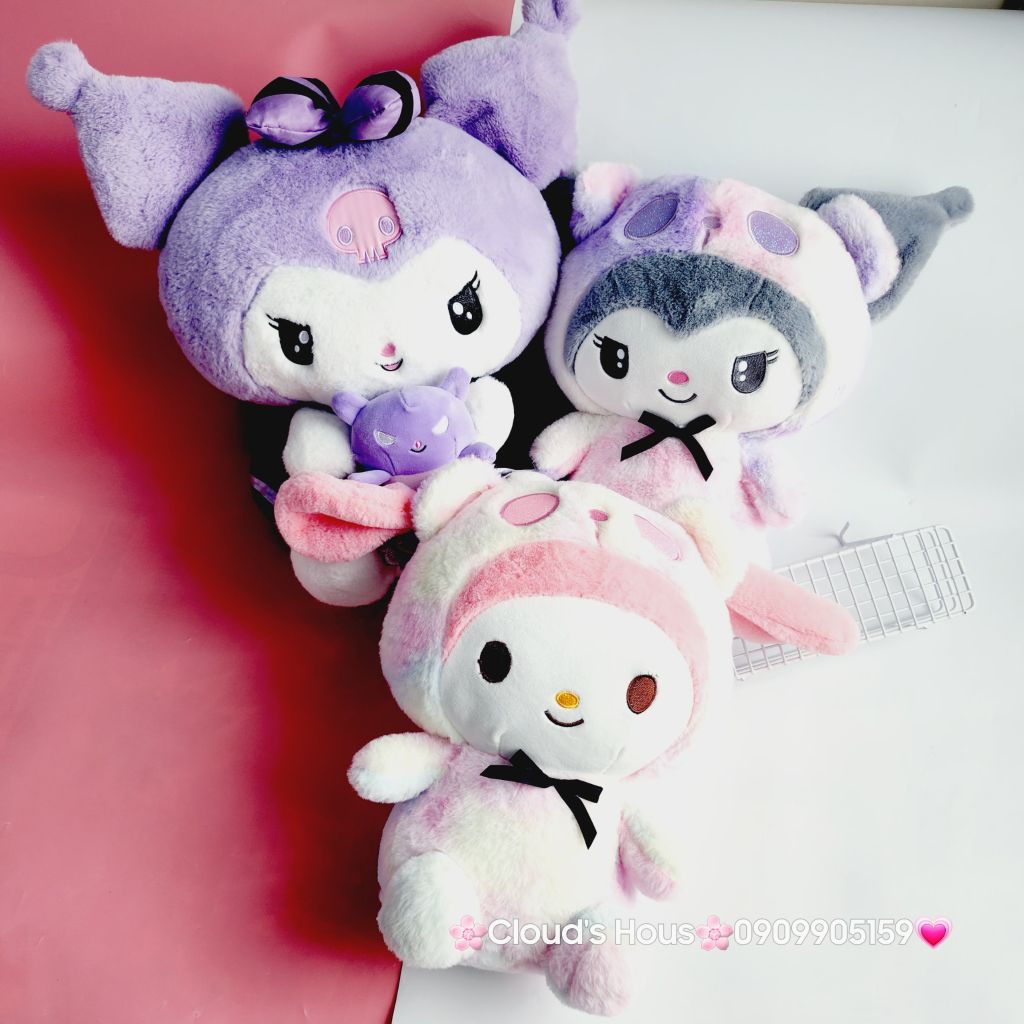 Gấu Bông My Melody & Kuromi Cầu Vồng Đeo Nơ Đen nhỏ
