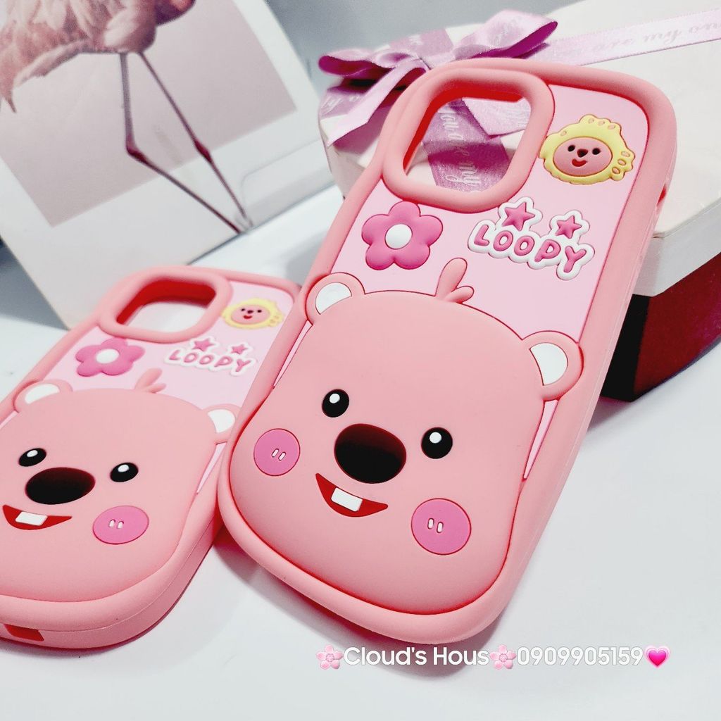 Case Ốp điện thoại iPhone Su dẻo Loopy Nền Hồng Viền Gợn Sóng iPhone 11/12/13/14/15/Pro/Promax
