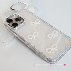 Case Ốp điện thoại iPhone Nơ Trắng Trong Ánh Xà Cừ Đính Đá Case iPhone 12/13/14/15/16/Pro/Promax