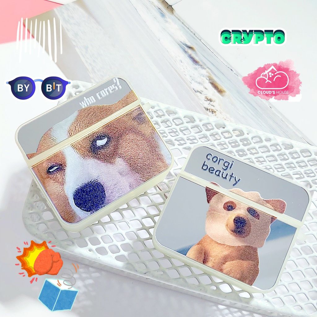 Cover Case Vỏ bảo vệ Airpod Chó Corgi Gương form vuông Airpod 1/2/3/Pro/Pro2