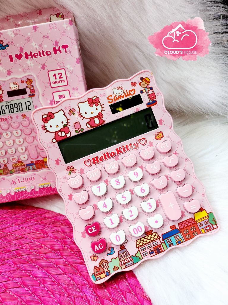 Máy tính hoạt hình Hello Kitty Vuông Viền Gợn Sóng siêu dễ thương KT-800