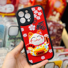 Case Ốp điện thoại iPhone Mèo may mắn Nhám da icon nổi iPhone 11/12/13/14/Pro/Promax - TẾT