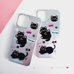 Case Ốp điện thoại iPhone Mèo Đen Kitten Nhám Hologram ánh bạc iPhone 11/12/13/14/15/Pro/Promax