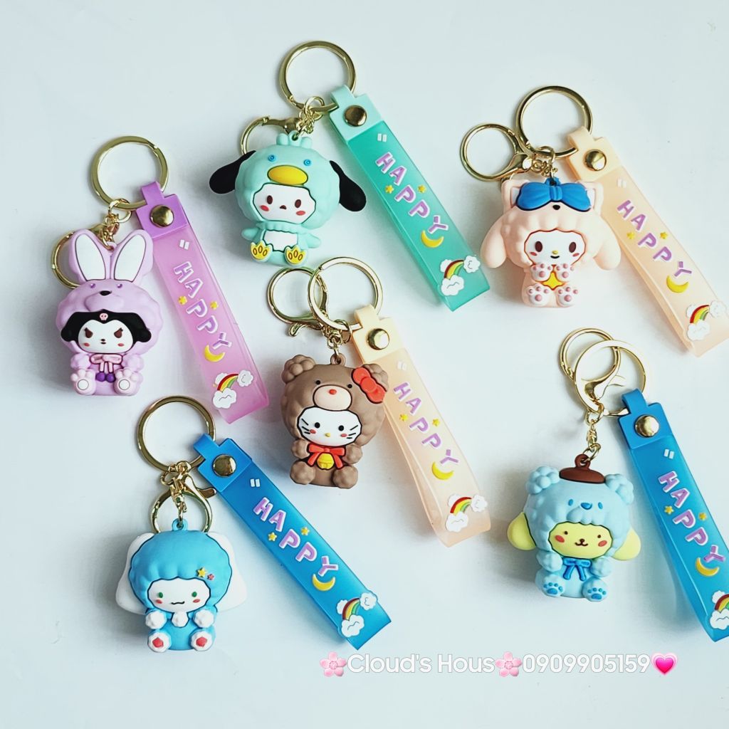 Móc khóa Gấu và Thỏ đầu xù Happy