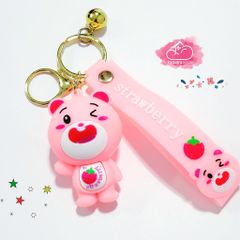 MÓC KHÓA GẤU DÂU LOTSO Đầu To Cute Đáng Yêu (CẦM GẬY)