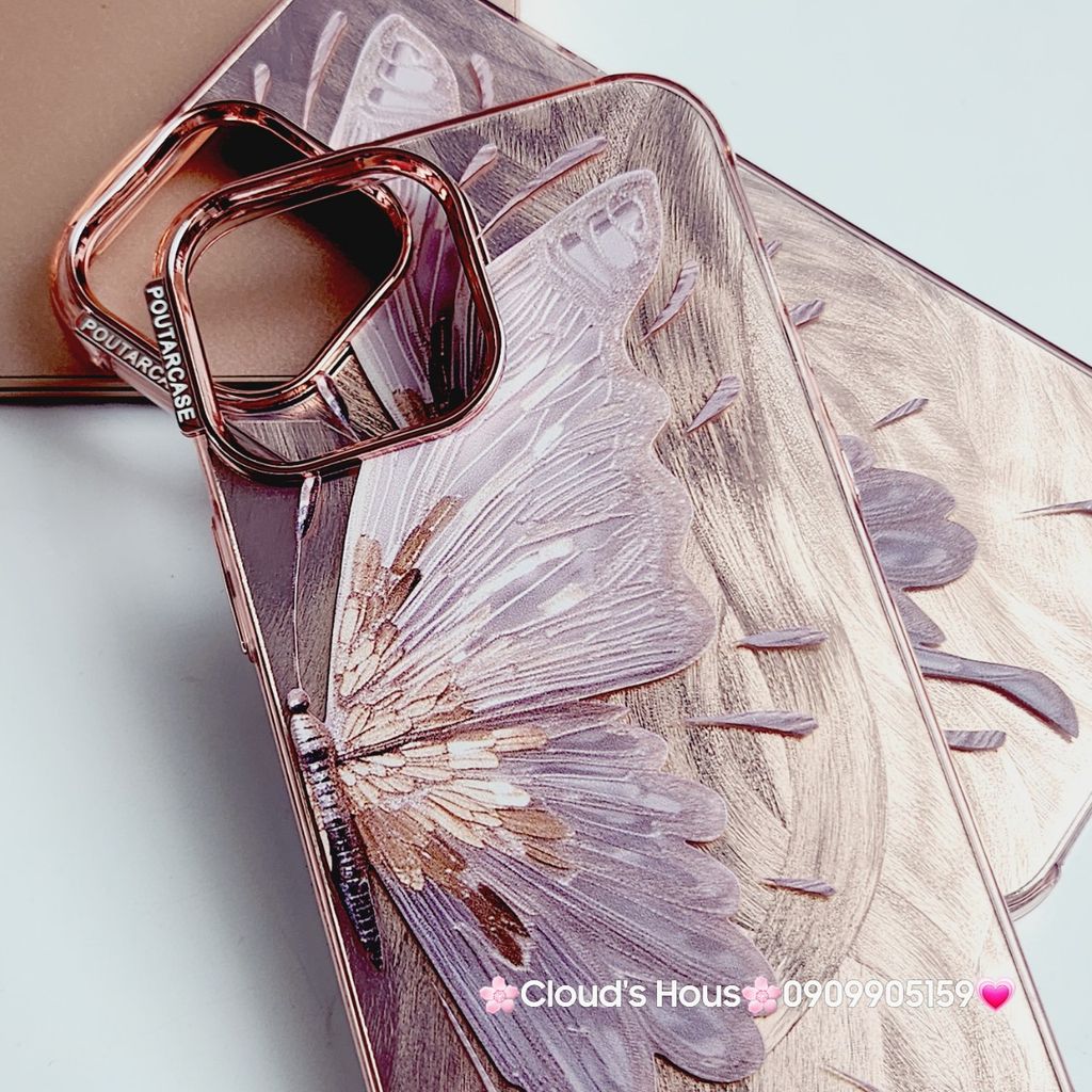 Case Ốp điện thoại iPhone Con Bướm Butterfly Hologram Nền Hồng iPhone 11/12/13/14/15/Pro/Promax