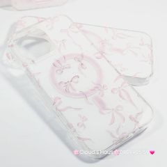 Case Ốp điện thoại iPhone Magsafe Nền Trắng Nơ Hồng PopSocket iPhone 12/13/14/15/16/Pro/Promax