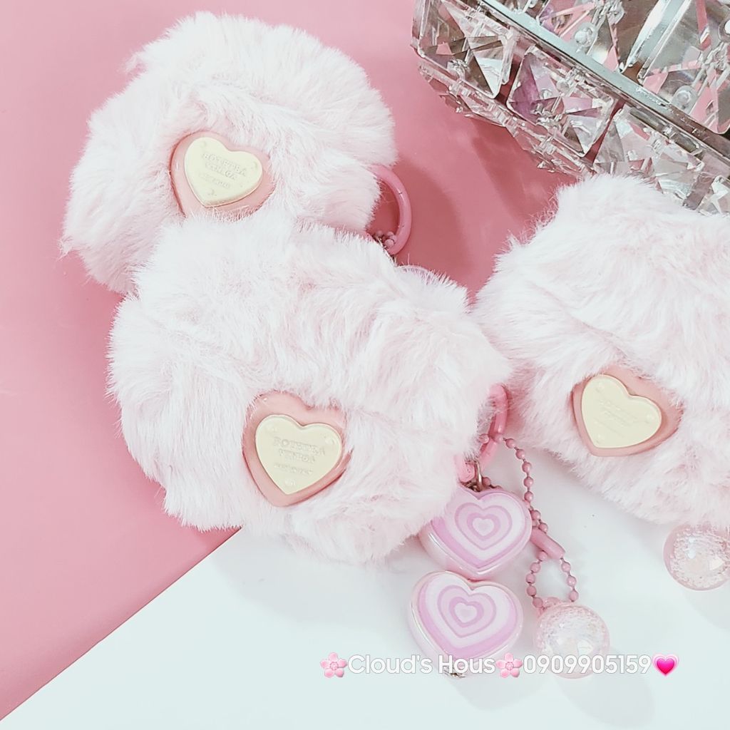 Cover Case Vỏ bảo vệ Airpod Lông Hồng trái Tim kèm móc khóa Airpod 1/2/3/Pro/Pro2