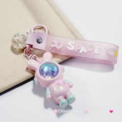 Móc Khóa Phi Hành Gia Tai Thỏ Hồng Space Có đèn led