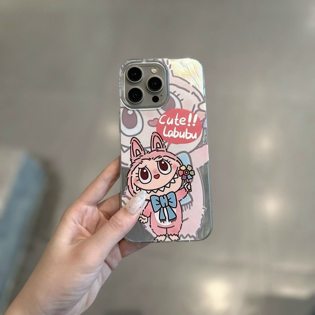 Case Ốp điện thoại iPhone Labubu Moko Hồng Ánh Lông Vũ Bạc Hologram iPhone 7+/8+/X/XSM/11/12/13/14/15/Plus/Pro/Promax