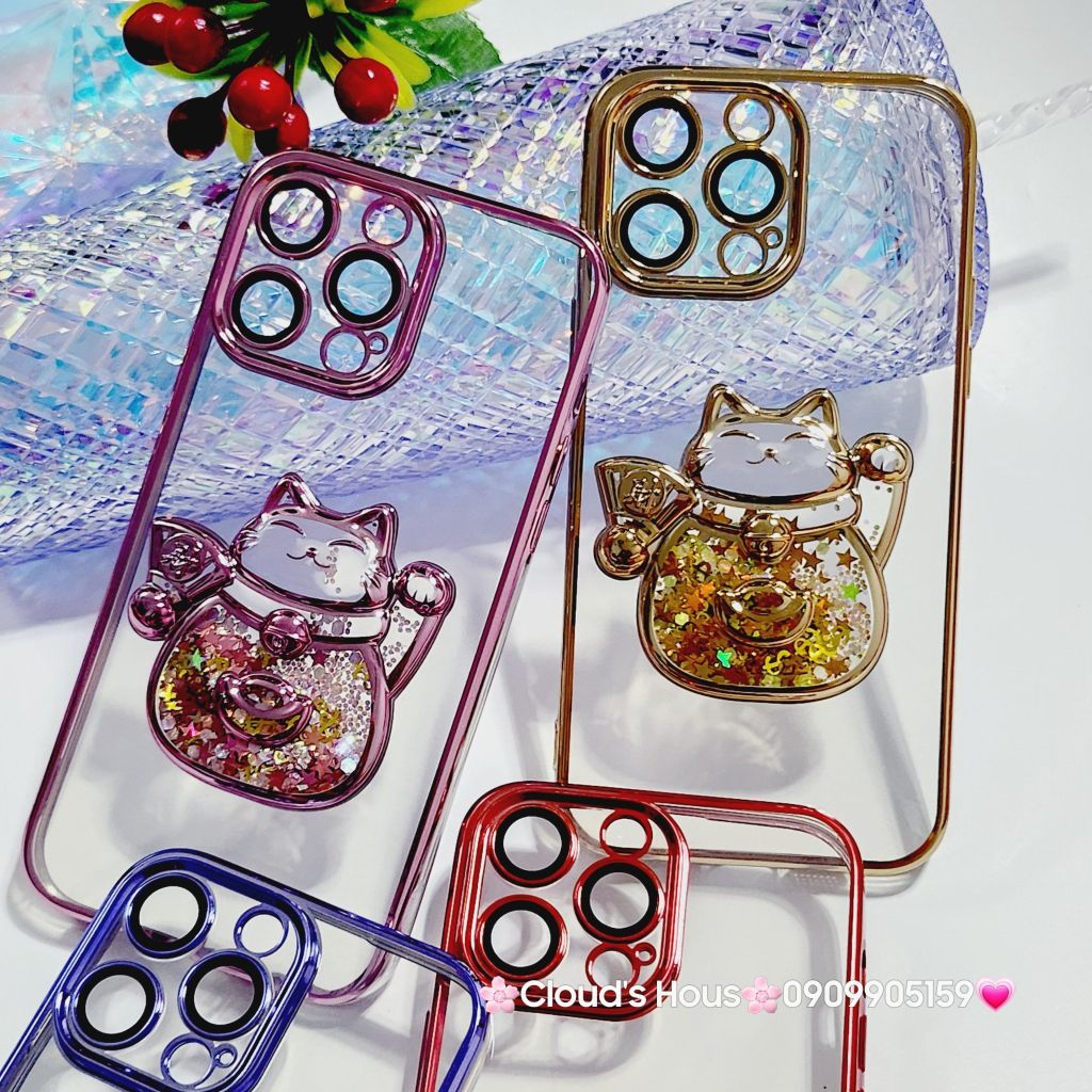 Case Ốp điện thoại iPhone Mèo Trong Hạt Bling Bling viền màu iPhone 11/12/13/14/15/Pro/Promax - TẾT